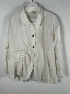 Xiao Womens Ivory Metallic Textured Button-Up Shirt Medium Art Wear Lagenlook